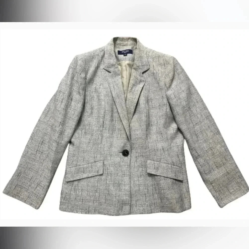 JONES WEAR BLAZER GRAY & BLACK TWEED STYLE‎ BUTTON FRONT PLUS SIZE 14